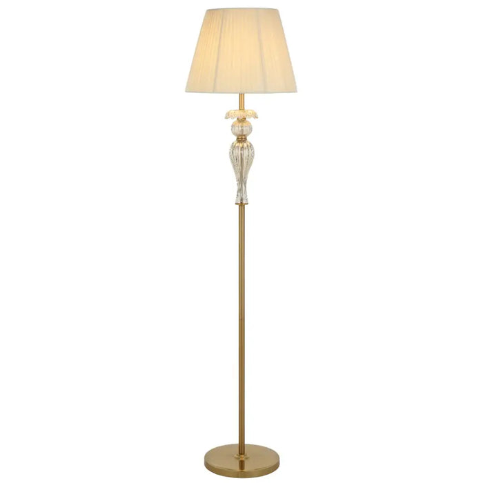 CADIZ: Floor Lamp with Pleated Fabric Shade (Available in Antique Gold & Chrome)