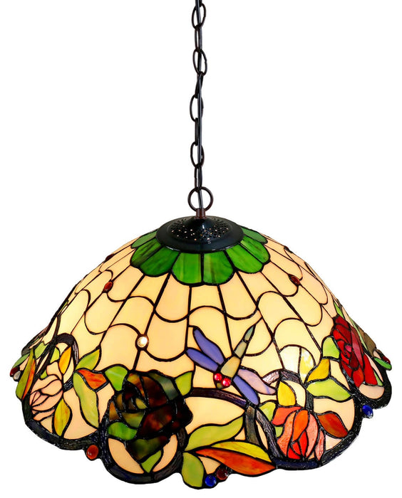Rose & Dragonfly Hanging Leadlight Pendant Lamp