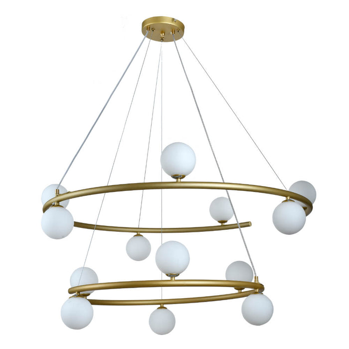 OVARIA: 13 Lights Double Ring Pendant with Glass Shade (avail in Black & Gold)