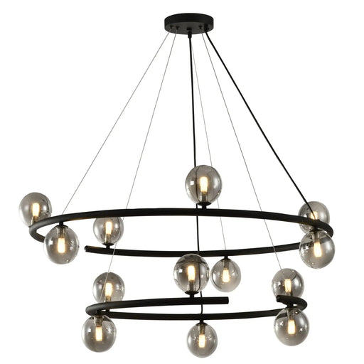 Telbix OVARIA: 13 Lights Double Ring Pendant with Glass Shade (avail in Black & Gold)