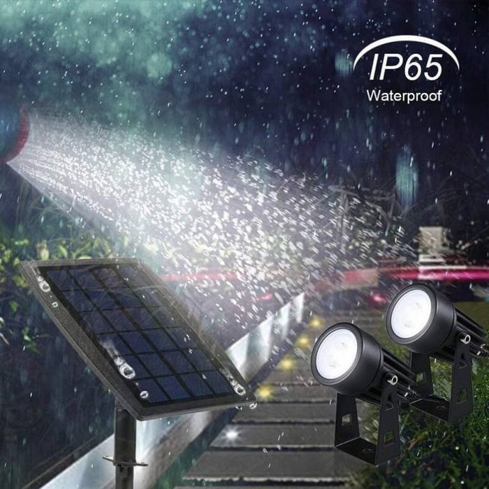 Solar Garden LED Spot Lights with 4 Adjustable Heads and Flexible Installation with Spikes or Screws - Commercial Grade