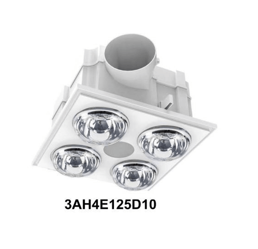 3A Square 45w Motor 4 Heat 3 in 1 Bathroom Heater with 10w 4000k LED Downlight and 320mm Cut Out + 290m3/hr Extraction