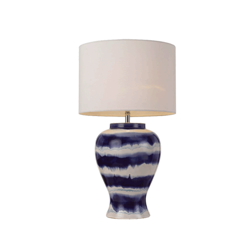 Blue & White Ceramic Base Table Lamp With White Shade - Asta