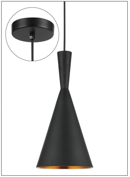 CAVIAR Modern Cone Shaped 1 Light Black Pendant With Gold Interior