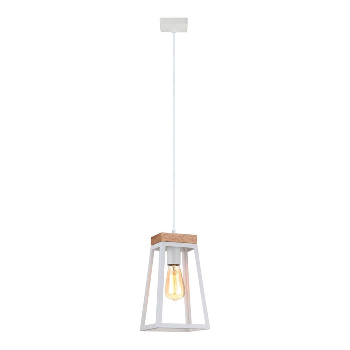 CLA LANTERNA - Modern White 1 Light Open Pendant With Timber top