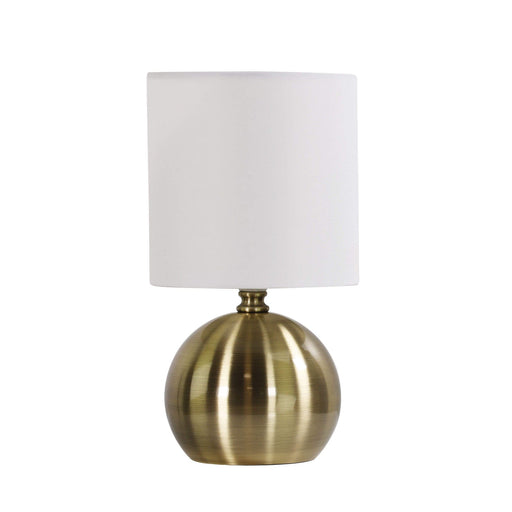 Oriel LOTTI - Compact Size Antique Brass ON/OFF Touch Table Lamp With Cream Drum Shade