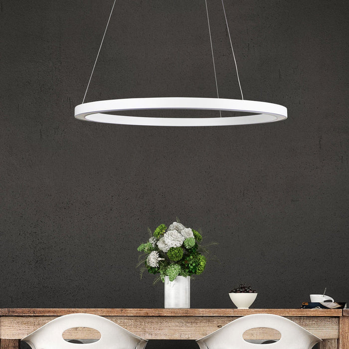 NEBULA - Modern Round White Dimmable Halo Style 24W Cool White LED Suspended Pendant