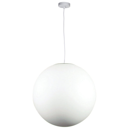 Oriel PHASE - Large Matt Opal Sphere Acrylic 1 Light Pendant With White Acrylic Cord & Painted Canopy - 500mm