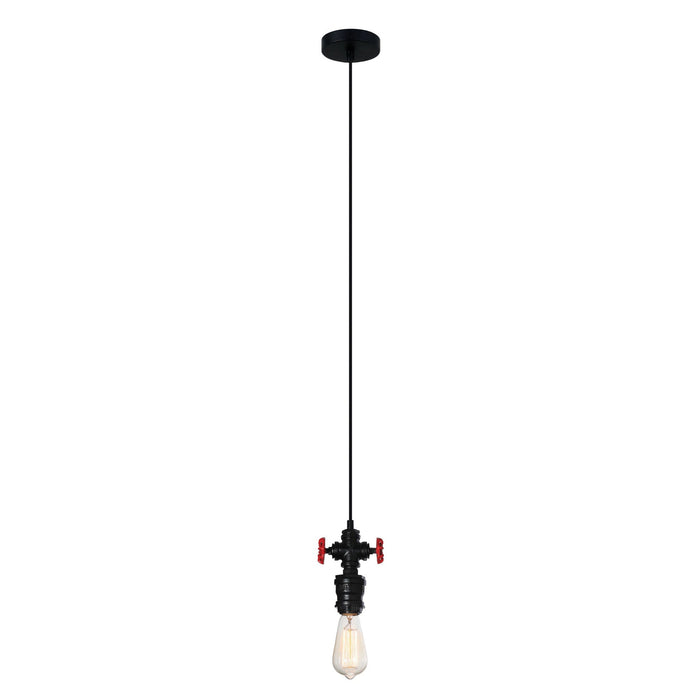 Oriel BRADWAY - Industrial Vintage Black 1 Light Suspension With Bright Red Tap Features