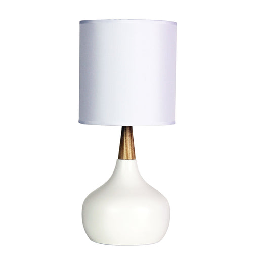 Oriel POD - Modern White Metal Base 1 Light On/Off Touch Table Lamp Featuring Natural Timber Highlight & White Shade - ON/OFF TOUCH