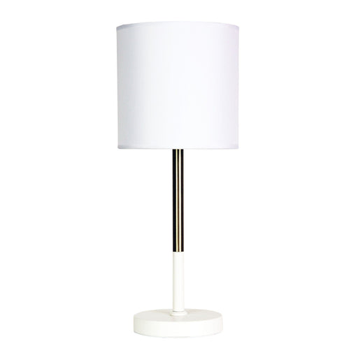 Oriel CORDA - Contemporary White & Brass Base 1 Light Table Lamp With White Shade