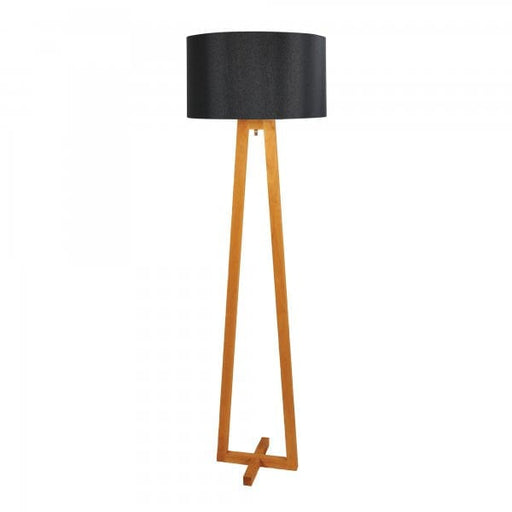 EDRA Natural Timber 1 x E27 Floor Lamp with Black Poly Cotton Shade Oriel