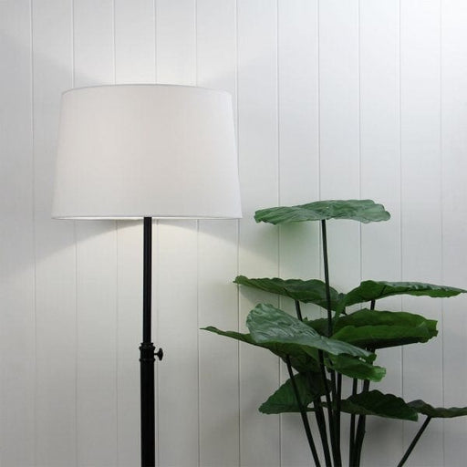 WINDSOR Black Adjustable 1 x E27 Floor Lamp with Ivory Linen Shade Oriel