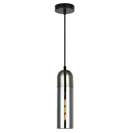 PASTILLE Cylinder Pendant Light with Smoked Glass and Satin Chrome Highlight CLA