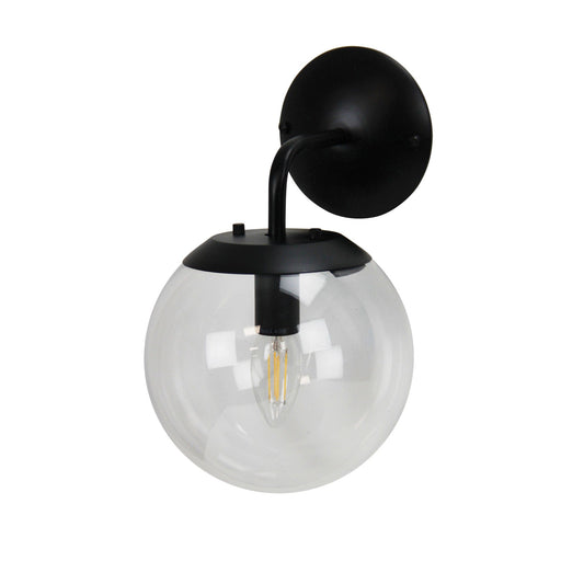 Oriel NEWTON - Modern But Simple Plain Black Interior Wall Bracket Featuring A Clear Spherical Glass Lens