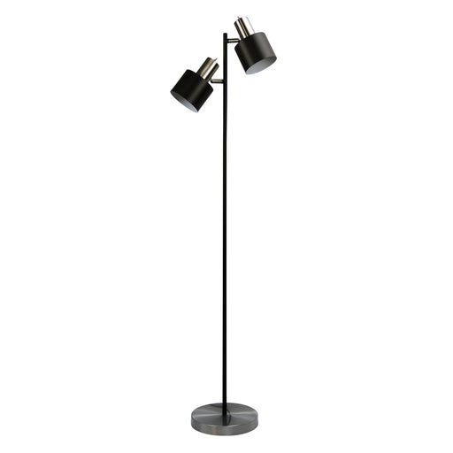 Oriel ARI - Modern Matt Black & Brushed Chrome 2 Light Floor Lamp With Adjustable Shade