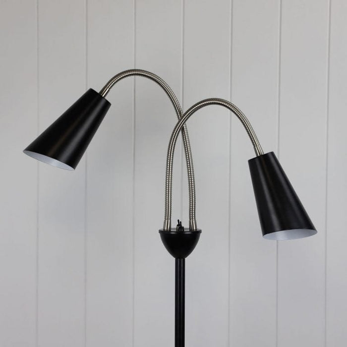 WALT Mid-Century Styled Twin Floor Lamp (avail in Antique Brass & Brushed Chrome)