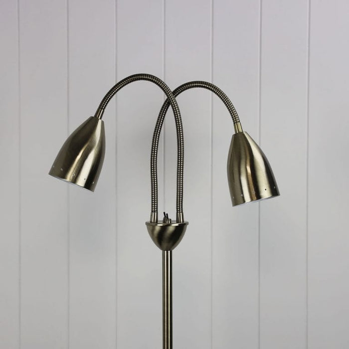 STAN Mid-Century Styled Twin Floor Lamp (avail in Antique Brass & Brushed Chrome)