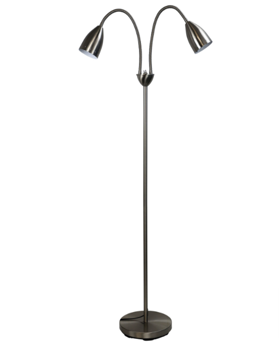 STAN Mid-Century Styled Twin Floor Lamp Brushed Chrome