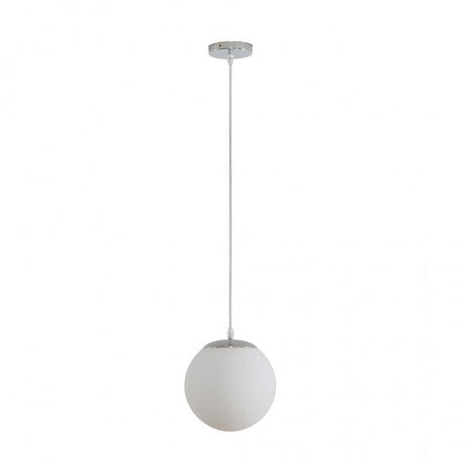 BUBBLE 200mm 1 Light Pendant with Chrome Metalware and Opal Spherical Glass Domus