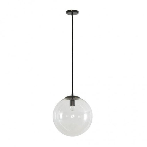 BUBBLE 300mm 1 Light Pendant with Black Metalware and Clear Spherical Glass Domus