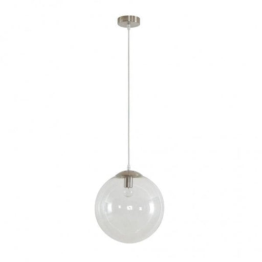BUBBLE 300mm 1 Light Pendant with Satin Chrome Metalware and Clear Spherical Glass Domus