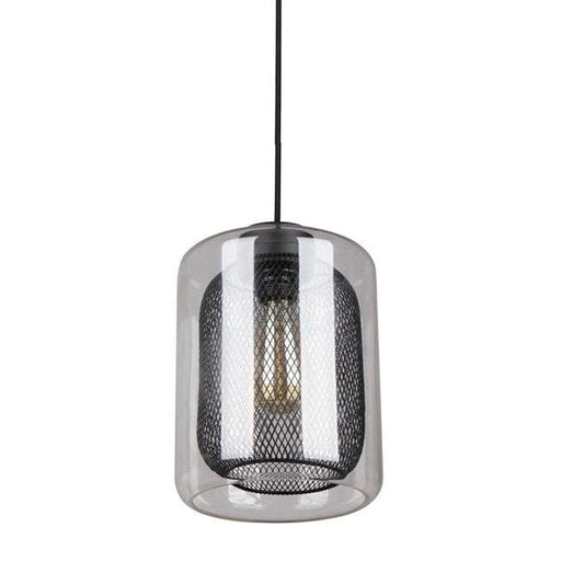 ONO - Clear Oblong Shape Glass Pendant With Black Mesh Insert CLA