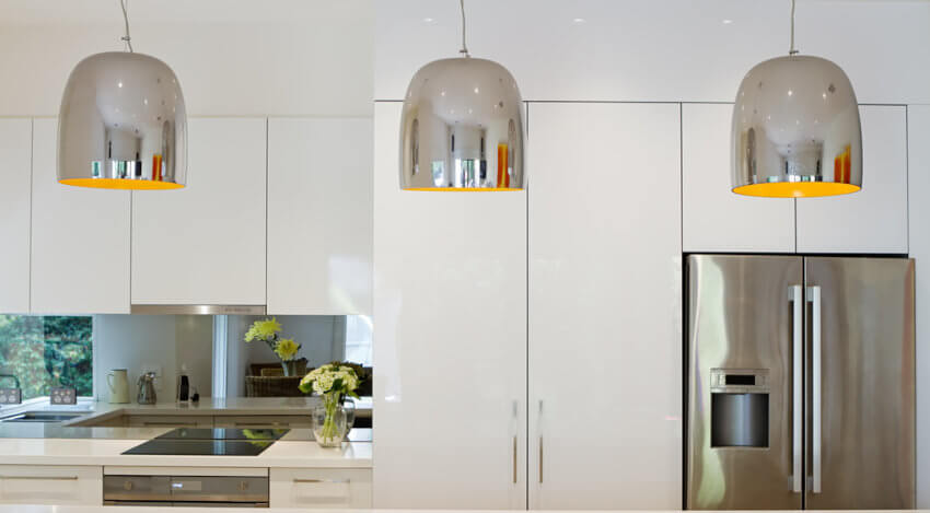 3 pendant Lights hanging in a kitchen