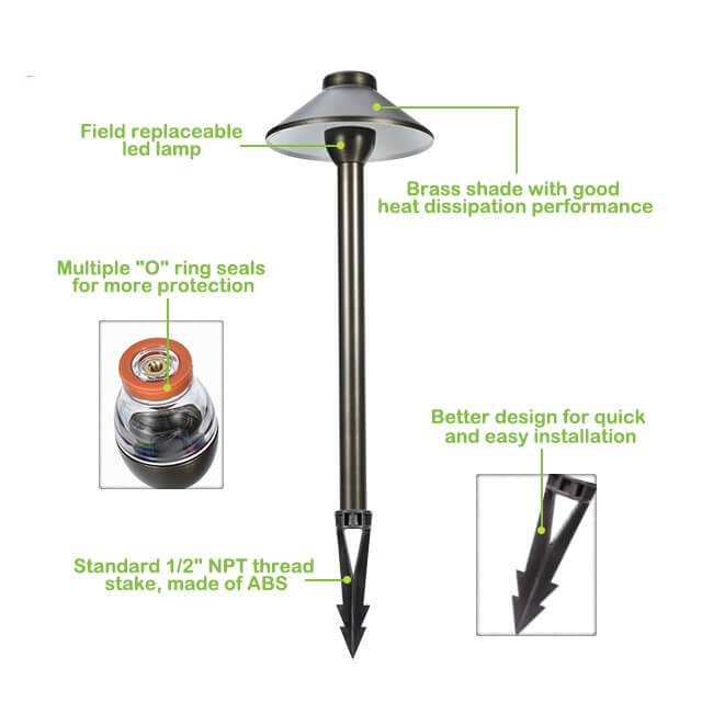 Solid Cast Brass Pathway Light with 160mm Shade (Available in 305mm, 381mm, 457mm & 610mm Post Height ,2700K & 3000K)