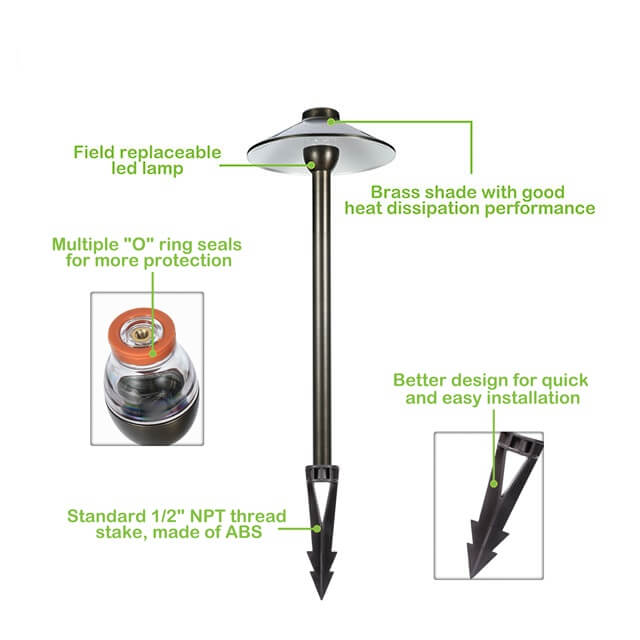 Solid Cast Brass Pathway Light with 203mm Shade (Available in 305mm, 381mm, 457mm & 610mm Post Height ,2700K & 3000K)