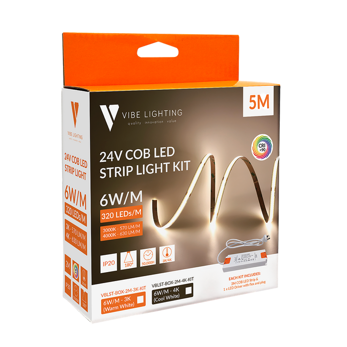 5M 6W 4K COB 24V STRIP WITH 600MM TAIL & REMOTE DRIVER 4K