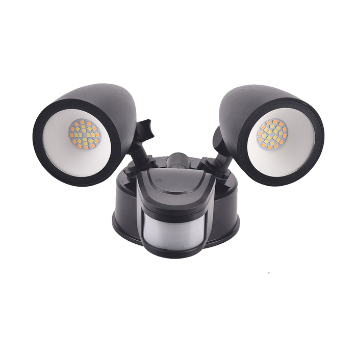 TWIN 2X10W SECURITY SPOT LIGHT 3CCT BLACK WITH SENSOR