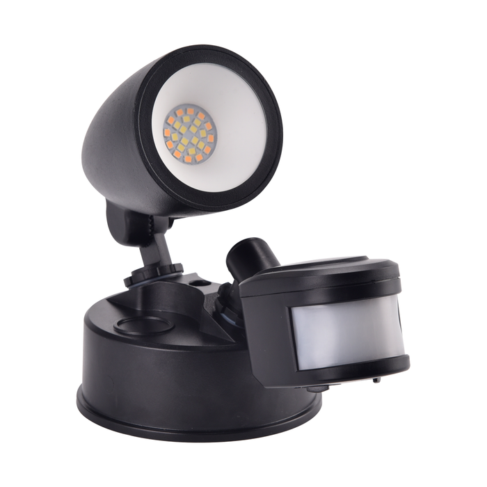 SINGLE 1X10W SECURITY SPOT LIGHT 3CCT BLACK WITH SENSOR