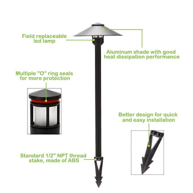 Die Cast Aluminum Pathway Light with 200mm Shade (Available in Black & Brown,2700K & 3000K)