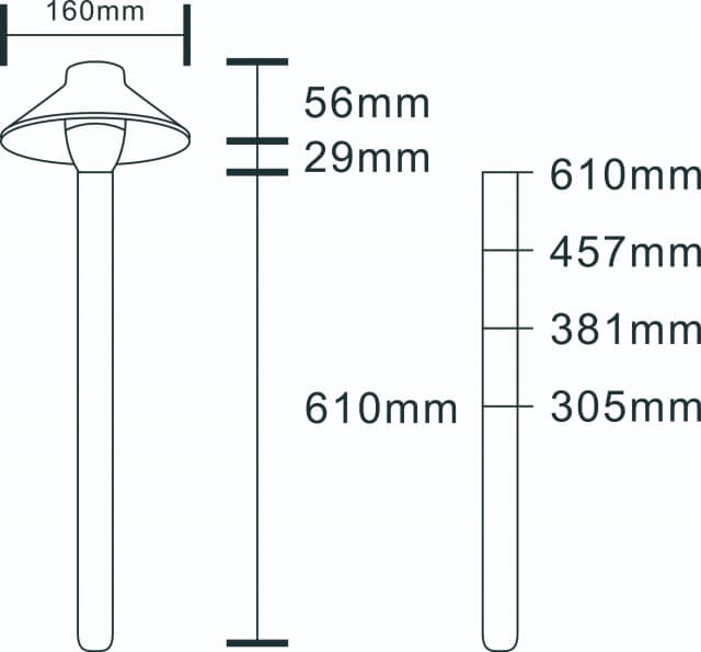 Solid Cast Brass Pathway Light with 160mm Shade (Available in 305mm, 381mm, 457mm & 610mm Post Height ,2700K & 3000K)