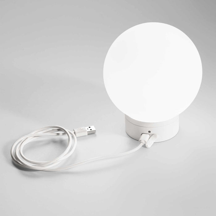 SUN: White Rechargeable Portable Outdoor Lamp with Opal Glass Shade