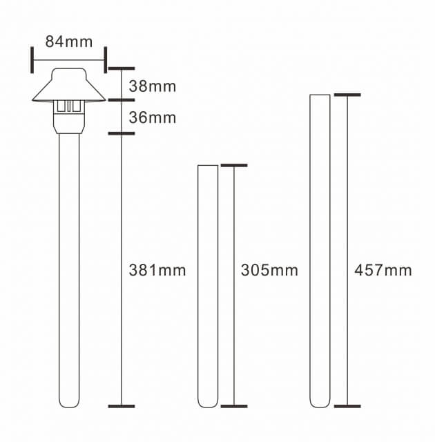 Solid Cast Brass 3.4W Pathway Light with 84mm Shade (Available in 305mm, 381mm, 457mm & 610mm Post Height ,2700K & 3000K)