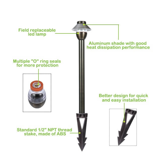 Solid Cast Brass 3.4W Pathway Light with 84mm Shade (Available in 305mm, 381mm, 457mm & 610mm Post Height ,2700K & 3000K)