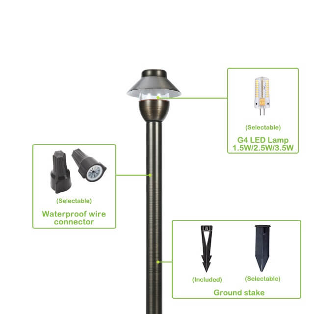 Solid Cast Brass 3.4W Pathway Light with 84mm Shade (Available in 305mm, 381mm, 457mm & 610mm Post Height ,2700K & 3000K)