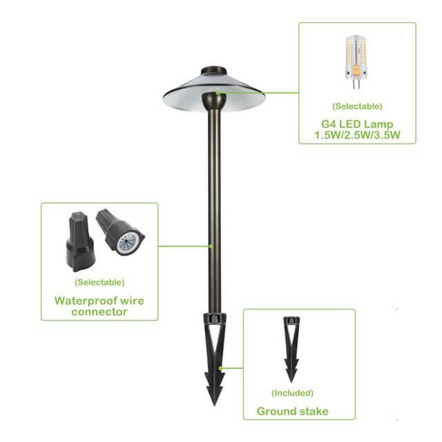 Solid Cast Brass Pathway Light with 203mm Shade (Available in 305mm, 381mm, 457mm & 610mm Post Height ,2700K & 3000K)