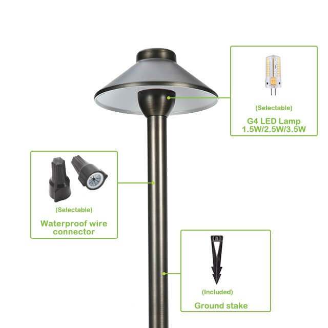 Solid Cast Brass Pathway Light with 160mm Shade (Available in 305mm, 381mm, 457mm & 610mm Post Height ,2700K & 3000K)