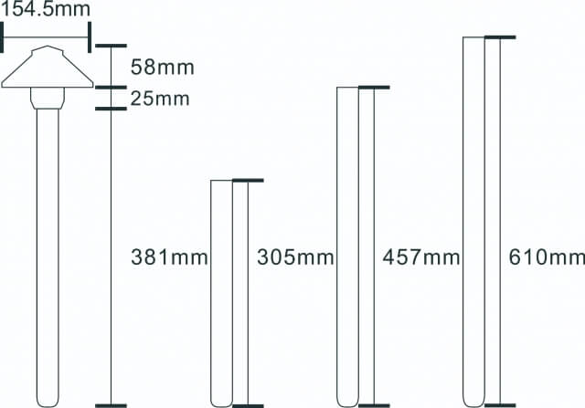 Aluminum 3.5W Pathway Light with 154.5mm Shade (Available in 305mm, 381mm, 457mm & 610mm Post Height ,2700K & 3000K)