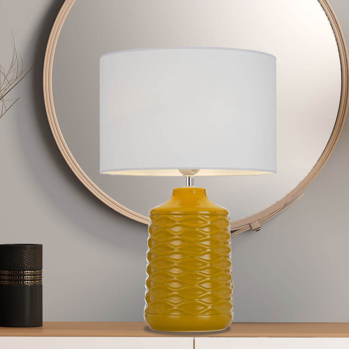 AGRA: Ceramic Table Lamp with Fabric Shade (Avail in Blue, Butterscotch & White)