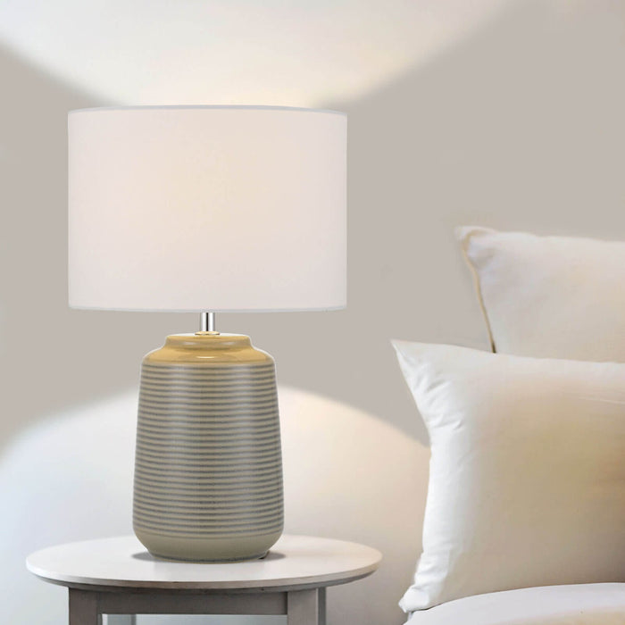 ANNI: Ceramic Table Lamp with White Fabric Shade (Avail in Cream & Grey)