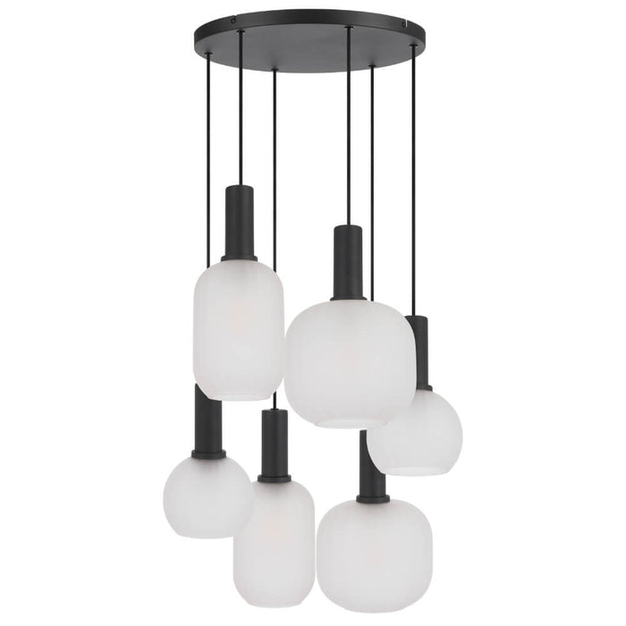 AOSTA: Black 6 Light Modern Frosted Glass Pendant Light