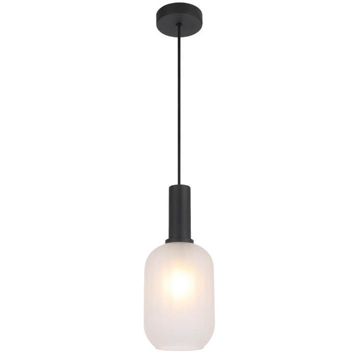 AOSTA: Black Modern 1 Light Frosted Glass Pendant Light (Available in 13cm, 15cm & 20cm)