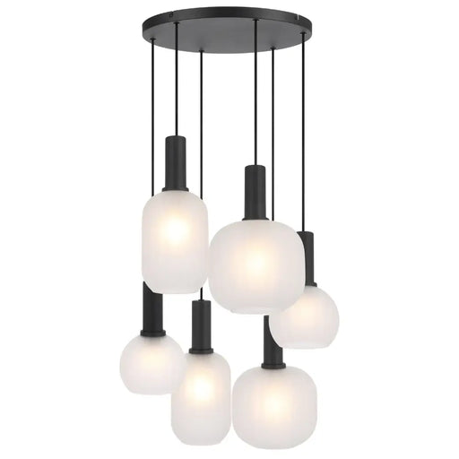 Telbix AOSTA: Black 6 Light Modern Frosted Glass Pendant Light