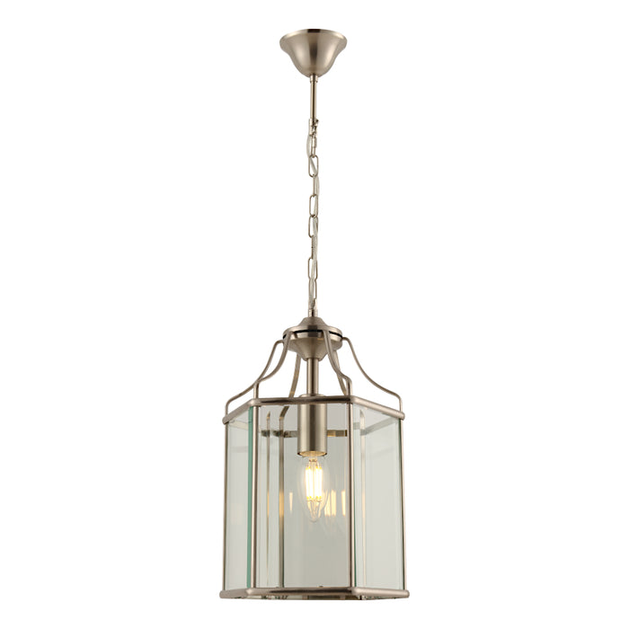 ARCADIA SATIN CHROME Traditional 1 Light Pendant with Clear Bevelled Glass