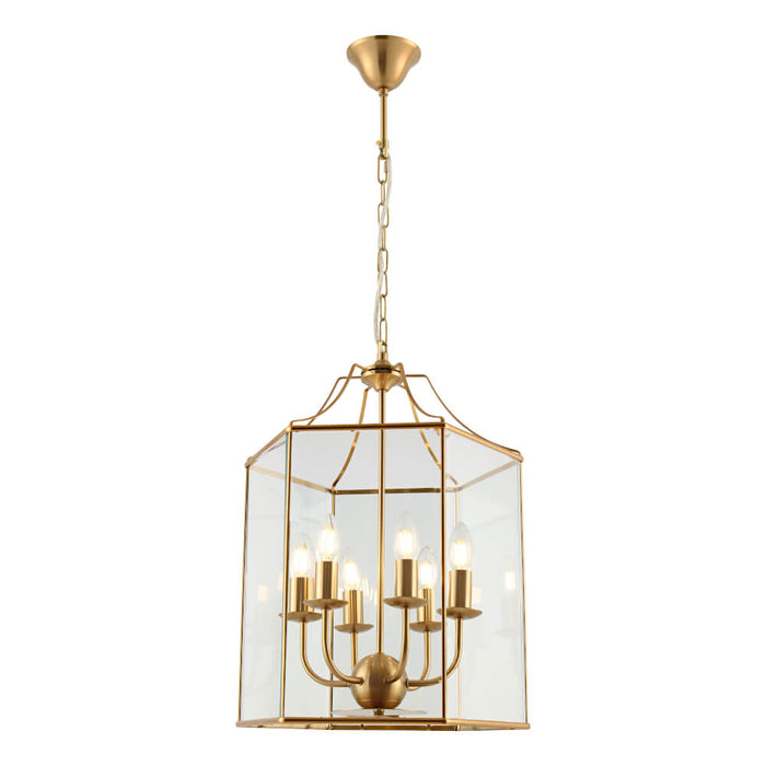 ARCADIA: Traditional Gold Finish Pendant with Clear Bevelled Glass (Available in 1 Light, 3 Light & 6 Light)
