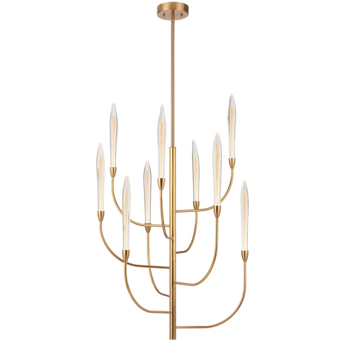 ARCHER: 9 Lights Elegant Pendant Light Featuring Hand-made Gold Leaf Arms